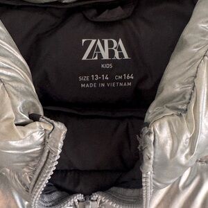 Zara Kids Puffer Metallic Silver Jacket